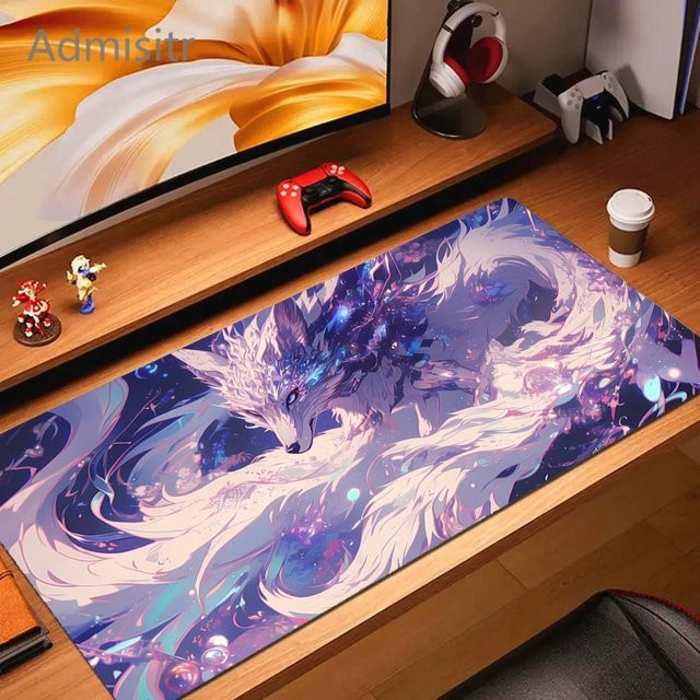 Pink Fox Anime Kawaii Gaming-Mauspad in Pink und Multicolour aus Naturkautschuk, rutschfeste Schreibtischunterlage - Bild 1