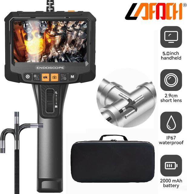 LAFOCH 360 Grad rotierendes Doppelobjektiv-Endoskop mit 3,9 mm Kamera und 5 Zoll IPS-Display in Schwarz - Bild 1