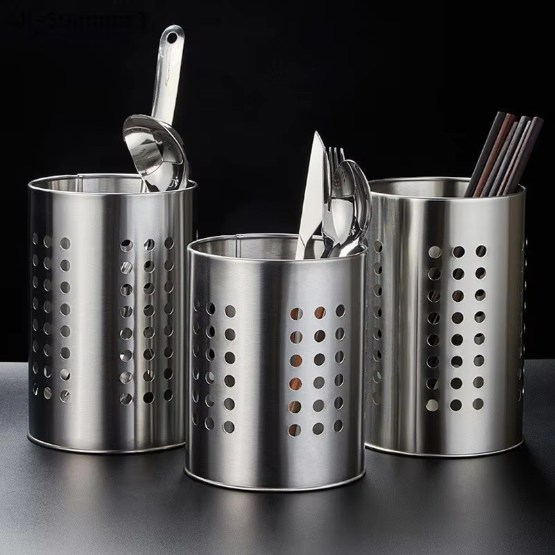 Edelstahl-Essstäbchenhalter in Silber mit hoher Kapazität und Abflussfunktion, Durchmesser: 18,0 cm, Höhe: 12,0 cm - Bild 4