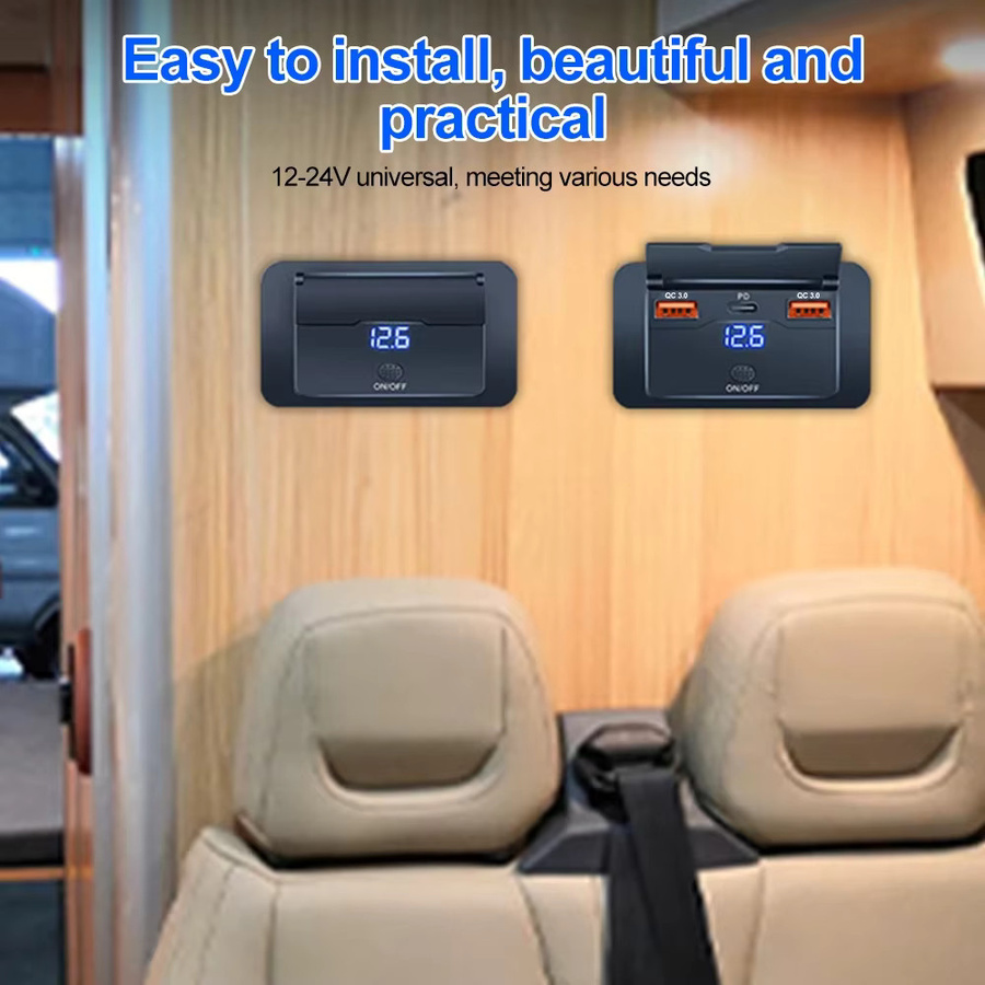 kebidumei Auto-USB-Adapter-Steckdose mit Spannungsanzeige und Schnell-Ladeanschluss in Schwarz für Auto, Bus, Wohnmobil und LKW (12/24V) - Bild 2