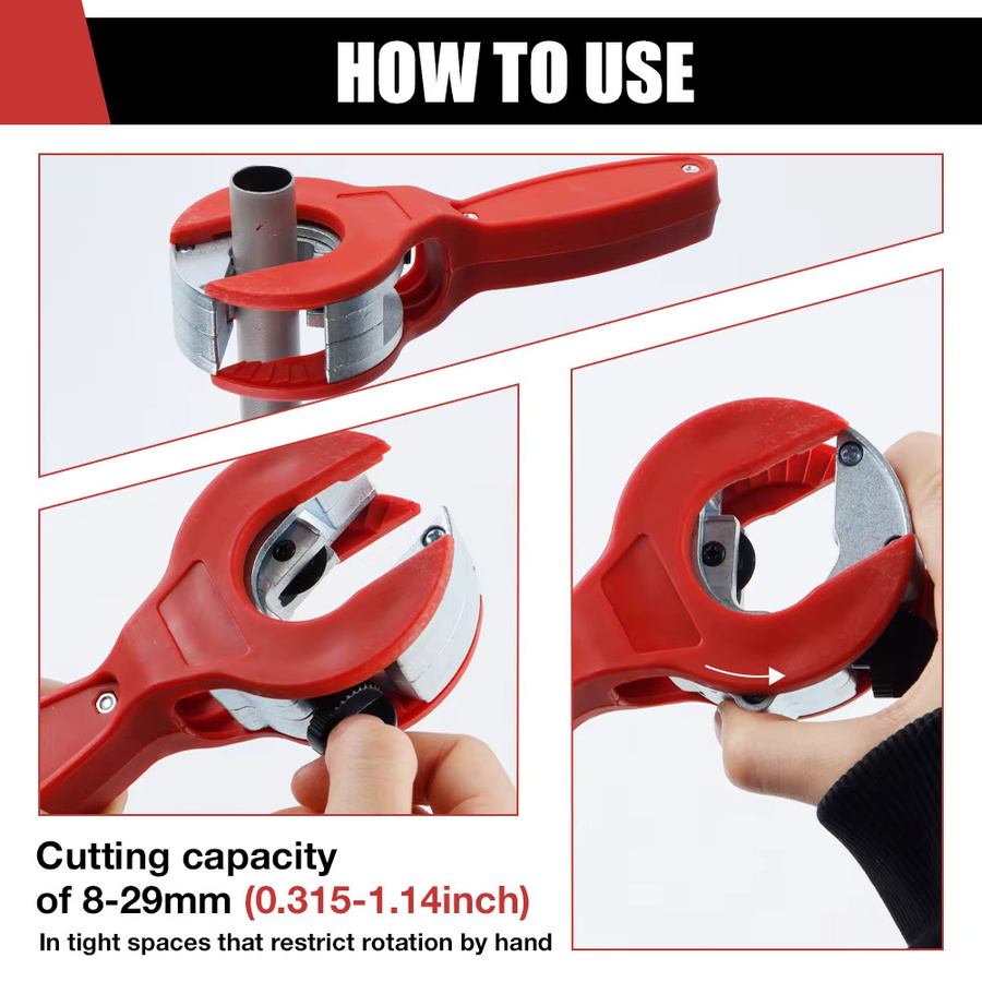 2-in-1 Ratschen-Rohrschneider für Kupfer, Aluminium und PVC, Schneidebereich 8–29 mm (5/16 bis 1-1/8 Zoll), manuelles Heimwerker-Schneidwerkzeug mit optionalem Entgratwerkzeug - Bild 6