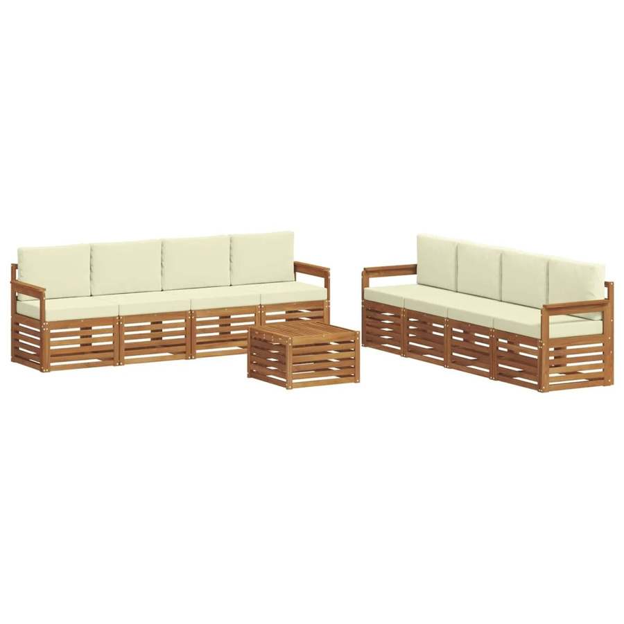vidaXL Sofagarnitur 9-teilig aus Massivholz Akazie in Natur und Creme mit Sitz- und Rückenkissen im modernen Latten-Design - Bild 2