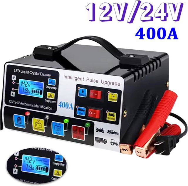 Intelligentes 400A Autobatterie-Ladegerät für 12V und 24V mit 220W Hochleistungs-Schnellladefunktion und Pulsreparatur-Modus - Bild 1