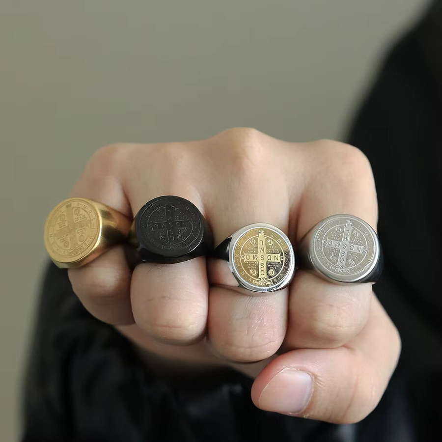 Ring St. Benedikt Kreuz, Titan, Schwarz, Herren, Gothic - Bild 2