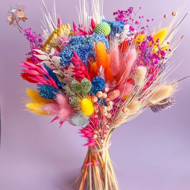 YN HI FLOWER ENJOY YOUR LIFE Bunter Brautstrauß aus getrockneten Blumen und konserviertem Pampasgras im Boho-Stil für Hochzeiten und Heimdekoration - Bild 1