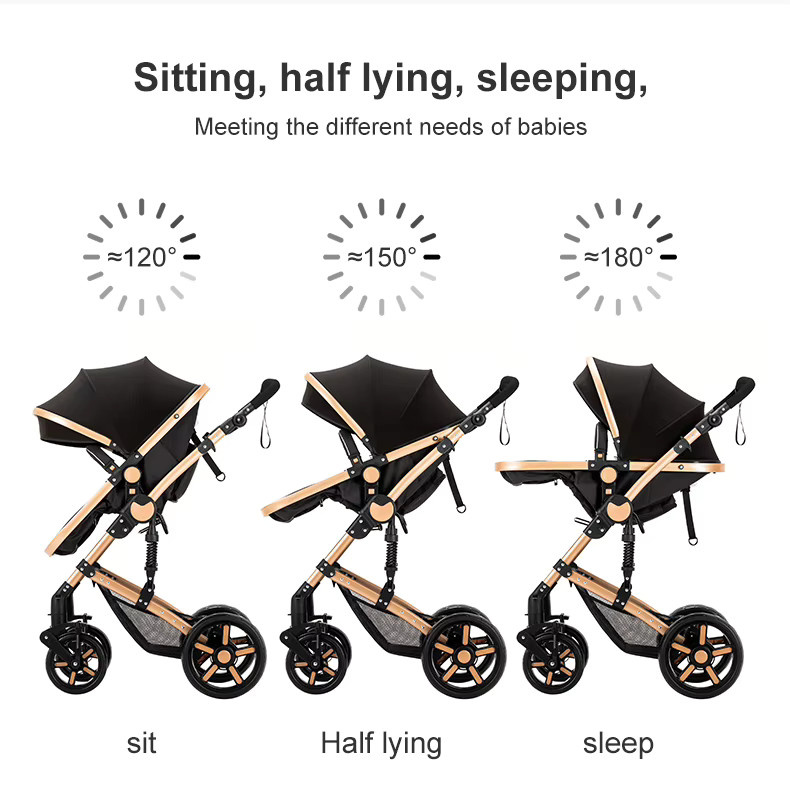 Prokoke 3-in-1 Baby-Kombikinderwagen Reisesystem mit Babyschale, Babywanne und Sport-Sitz in Grau-Schwarz mit Aluminiumrahmen und Stoßdämpfung - Bild 5