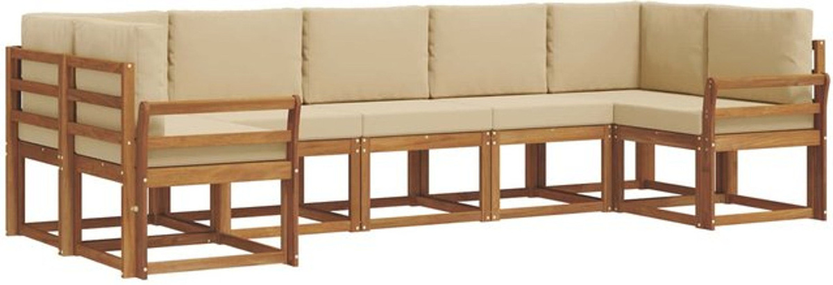 Modernes vidaXL Outdoor-Sofagarnitur aus Akazie mit 7-teiligem Set und Kissen in Natur und Beige - Bild 1