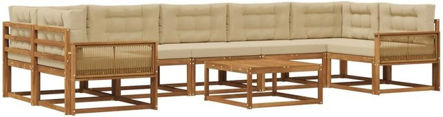vidaXL Outdoor-Sofagarnitur L-Form aus Akazienholz mit 8 Kissen in Natur und Beige - Bild 1