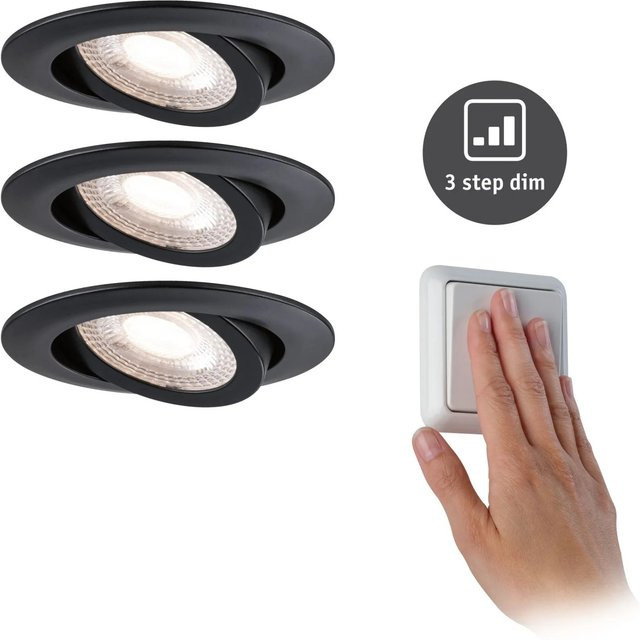 Paulmann Einbauleuchten-Set mit 3 dimmbaren und schwenkbaren LED-Spots, 3x4,8W, 3000K Warmweiß, Schwarz matt - Bild 1
