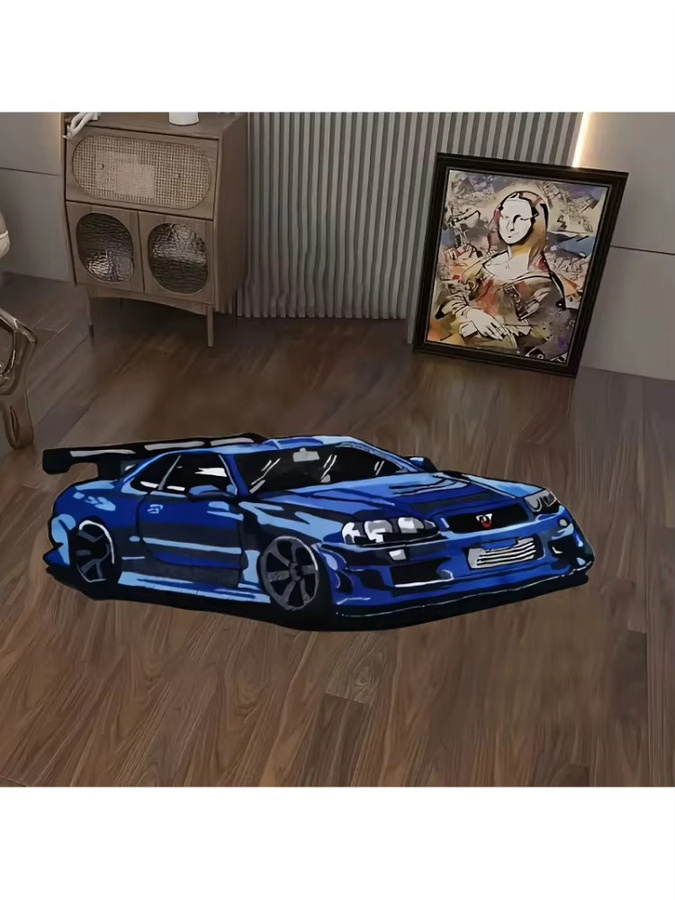 VIKAMA Cool Racing Track Teppich Blau, rutschfester und waschbarer Gaming-Teppich für Kinderzimmer und Schlafzimmer - Bild 3