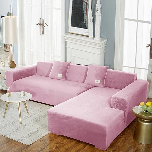 BRHUIXUE Samt-Sofabezug für Ecksofas in Pink, elastischer L-förmiger Couch-Schonbezug für 1-Sitzer, 90-140 cm - Bild 1