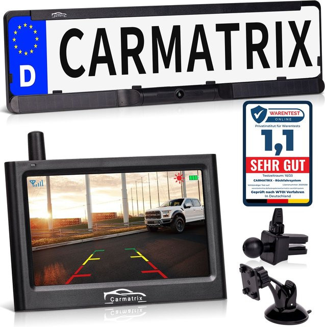 CARMATRIX Solar Funk Rückfahrkamera im Kennzeichen mit Monitor und Wi-Fi Rückfahrsystem für dein Auto in Schwarz - Bild 1
