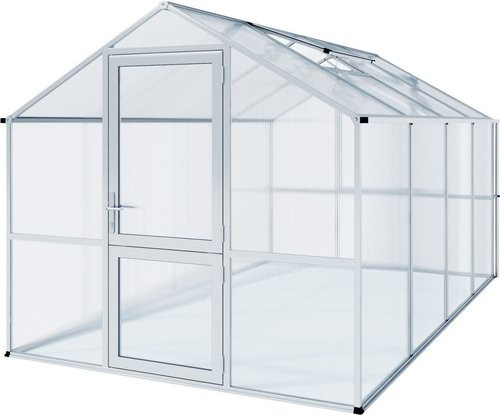 KGT Gewächshaus Rose mit 10 m² Fläche, winterfestes Aluminium-Gewächshaus in Silberfarben mit Polycarbonat-Verglasung und Drehtür - Bild 1