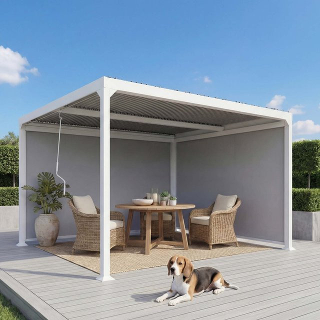 Alu Pergola Lamellen-Pavillon MCW-L41 mit 2x Seitenwand in Weiß, B/T: 3,7 x 3,0 m - Bild 1