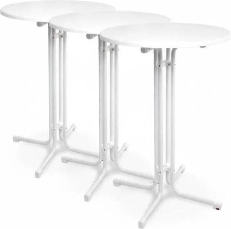 Beautissu Bellini Stehtisch 3-teiliges Set Weiß, runder Bistrotisch für Garten und Balkon, Durchmesser: 60 cm, Höhe: 110 cm