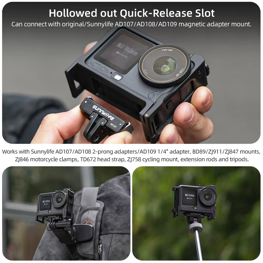 Street Grip Kit für DJI Osmo Action 6 Handgriffhalterung mit Schnellverschluss, Rabbit Cage, Auslöseknopf und Schutzrahmen in Schwarz - Bild 3