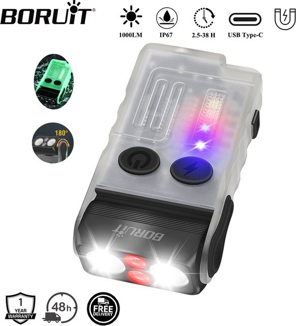 BORUiT V20 Summer EDC LED-Schlüsselanhänger-Taschenlampe, Schwarz, wiederaufladbar via Typ C mit Magnet und Flutlichtfunktion - Bild 1