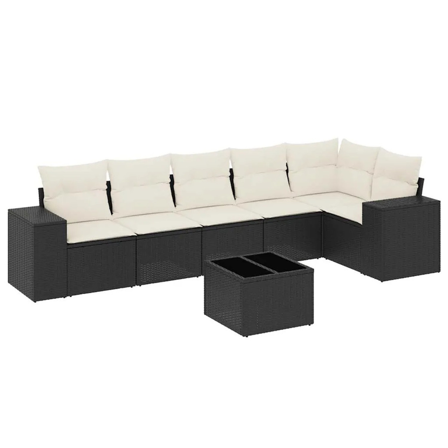 vidaXL 7-tlg Garten-Sofagarnitur in L-Form aus schwarzem PE-Rattan mit UV-beständigen Kissen und pulverbeschichtetem Stahlgestell - Bild 2