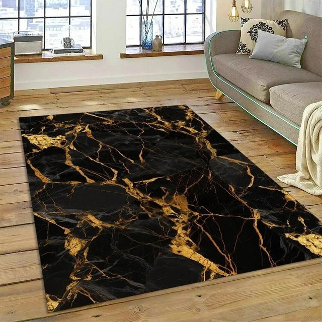Karpetti Abstrakter Marmorteppich in Schwarz, Rutschfest und Waschbar, B/T: 80 x 50 cm - Bild 1