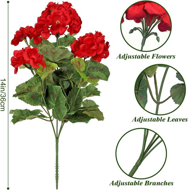 Künstliche Geranien Seidenblumen von LEKSE in Rot als Blumenstrauß für Garten, Hochzeit und Tischdekoration - Bild 1