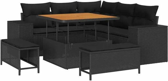 vidaXL 8-tlg. Garten-Sofa-Set aus Polyrattan in Schwarz mit Polsterung und L-Form für Terrasse und Garten - Bild 1