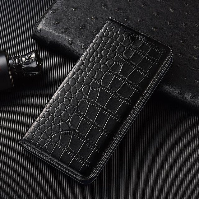 Xiaomi Krokodil Echtleder Flip Case Handyhülle in Schwarz für verschiedene Modelle wie Mi 9 Lite, Mi 10, Mi 11, Mi 12, Mi 13, Mi 14 und Mi 15 Serie - Bild 1