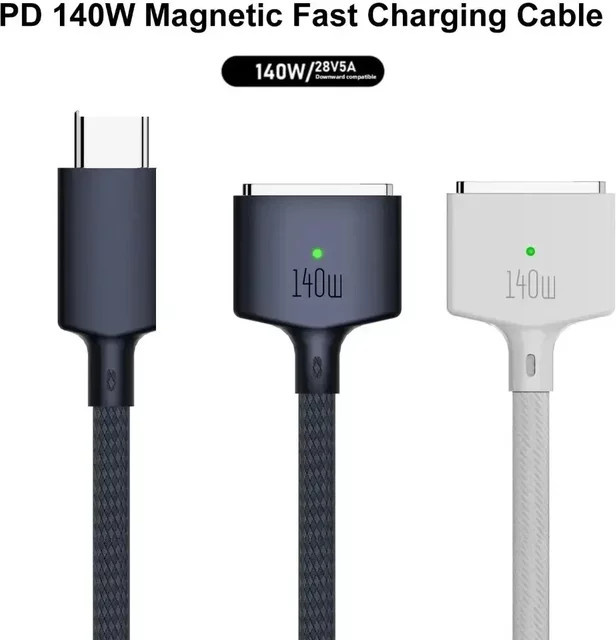 MZX USB Typ C auf MagSafe 3 Magnetisches Ladekabel für MacBook Pro und Air, 140 W, Weiß, Länge: 2 m - Bild 1