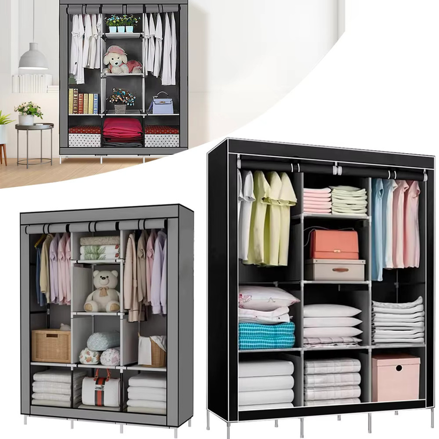 LONENESSL Tragbarer Kleiderschrank aus Vliesstoff mit Rolladen und Regalen für das Schlafzimmer, B/T/H: 126 x 44 x 170 cm - Bild 7