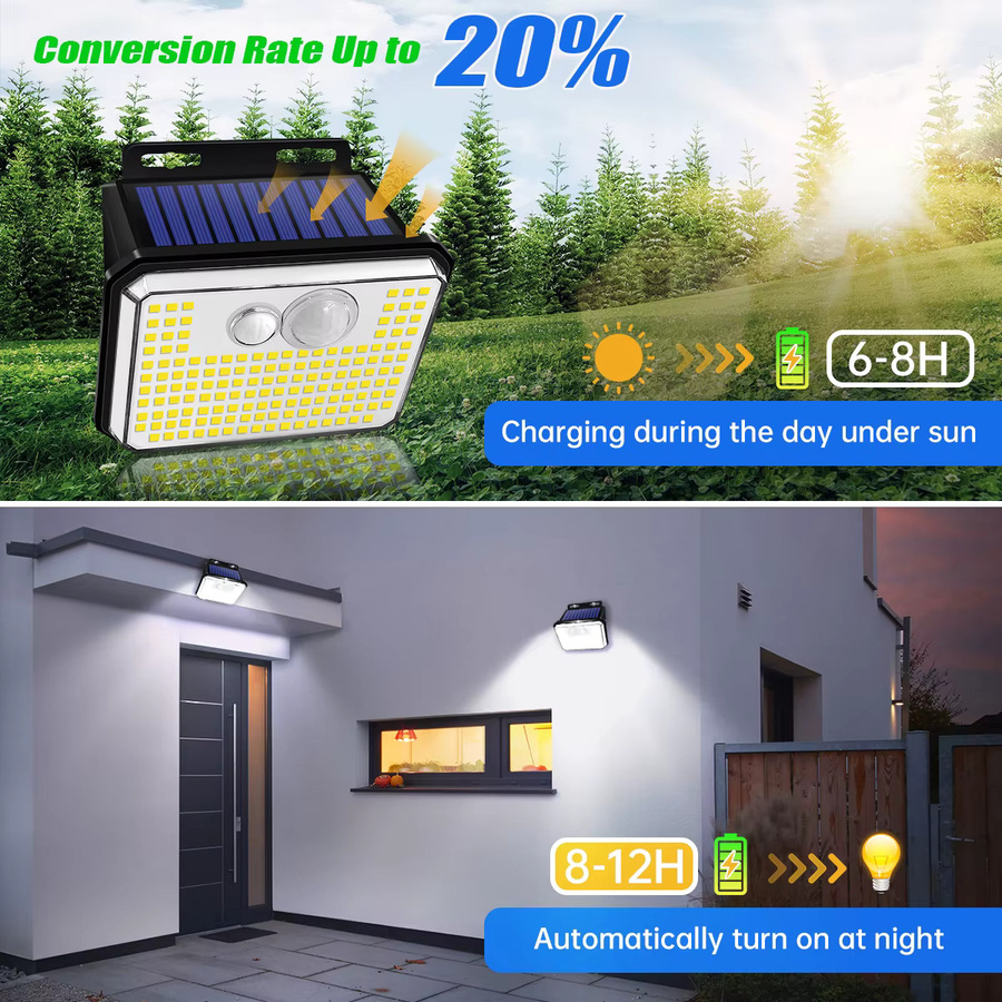 AMARYLLIS 2er Set Solar-Gartenleuchten mit 197 LEDs, IP67 wasserdichte Außenwandleuchten mit Bewegungsmelder, Schwarz - Bild 3