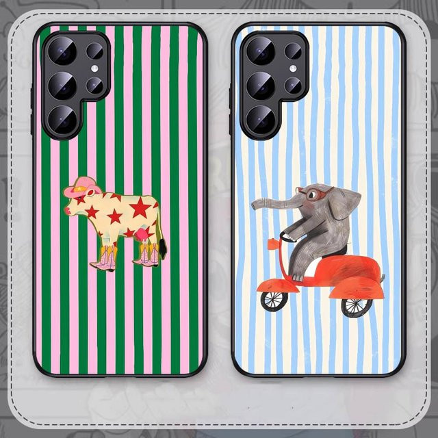 Handyhülle mit grün-weißem Karomuster und Tier-Design für Samsung Galaxy S24 FE, S25 Ultra, S21, S22, S23, S24 und S22 Ultra 5G - Bild 1