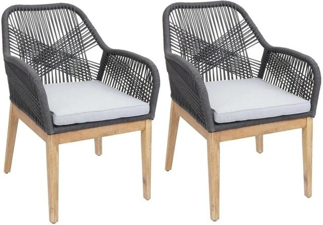 2er-Set MCW Gartenstühle H56b aus Akazie mit Seilgeflecht und Kissen in Dunkelgrau und Hellgrau - Bild 2
