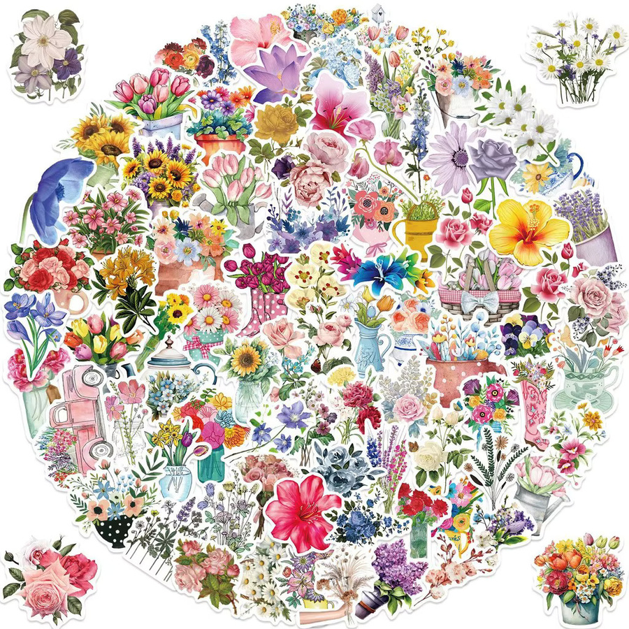 100 Stück INS Blumenmädchen Aufkleber wasserfest für DIY-Dekoration in Multicolour - Bild 1