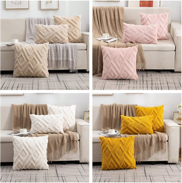 Schnee Samt Diamant Gitter Kissenbezug aus Baumwolle in Beige, quadratisch, 30 x 30 cm - Bild 1
