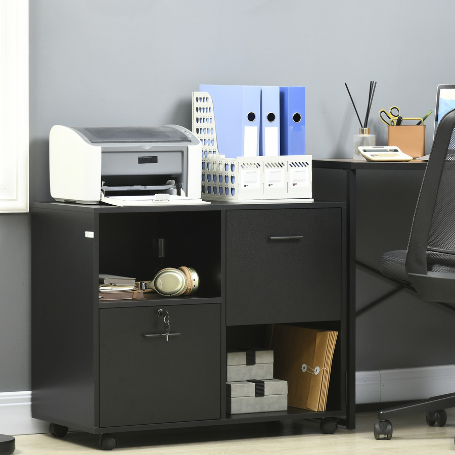 Aosom Vinsetto Büroschrank in Schwarz mit 2 Dokumentschubladen und offenen Regalen, B/T/H: 80 x 40 x 66 cm - Bild 2