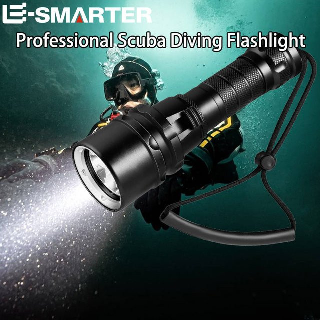ESMARTER LED-Tauchtaschenlampe in Schwarz, professionelle Unterwasser-Tauchlampe mit IPX8 Wasserdichtigkeit und Handseil - Bild 1