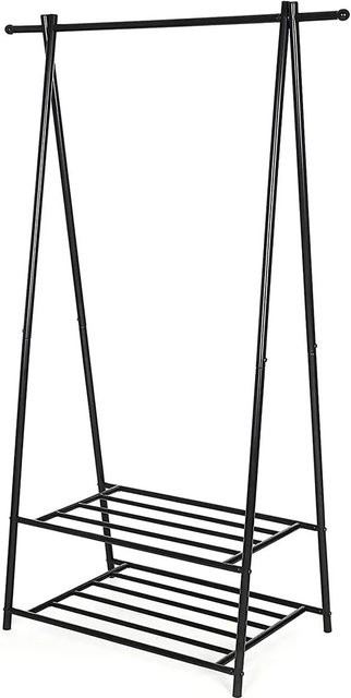 Songmics Kleiderständer mit 2 Ablagen und durchgehender Kleiderstange in Schwarz, H: 155,7 cm, B: 87,8 cm, T: 41,6 cm - Bild 1