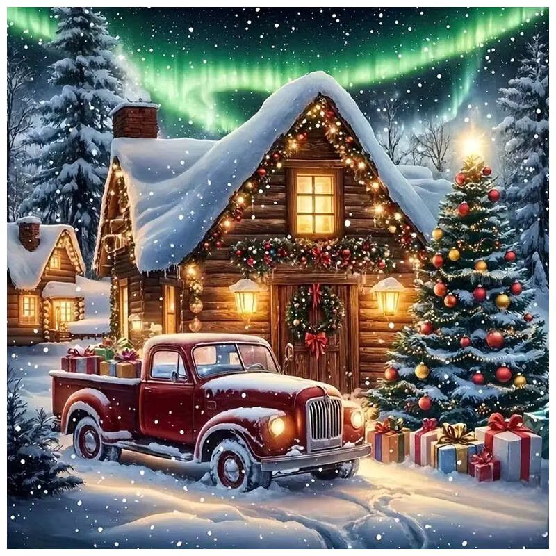 HUACAN Diamant-Malerei-Set Winterhaus mit Weihnachtsbaum als Diamant-Mosaik Dekoration für dein Zuhause - Bild 4