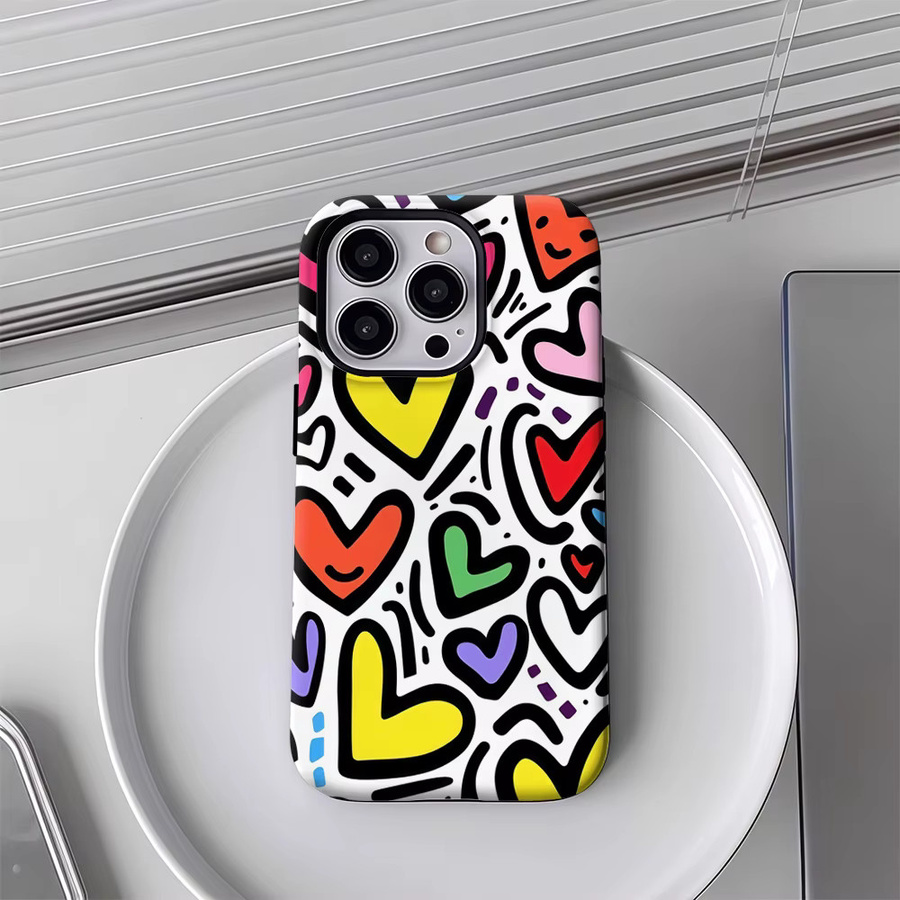Handyhülle mit bunten Herzen für Apple iPhone 17 16 15 14 13 12 Pro Max Plus in Multicolour mit doppelschichtiger Rückseite - Bild 4