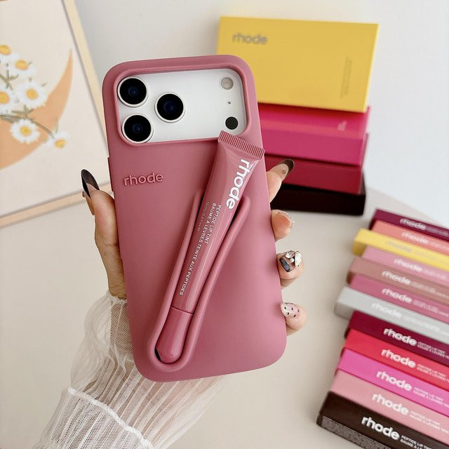Harmony XU Silikon Handyhülle für iPhone 11 Pro mit integriertem Lipgloss-Organizer in Ziegelrot und Pink - Bild 1