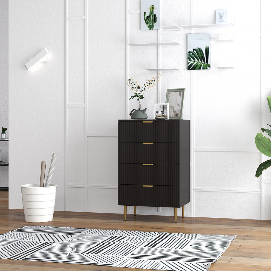 HOMCOM Kommode mit 4 Schubladen in Schwarz, modernes Aufbewahrungsmöbel mit goldenen Füßen für Schlafzimmer und Wohnzimmer, B/T/H: 60 x 40 x 96 cm - Bild 2