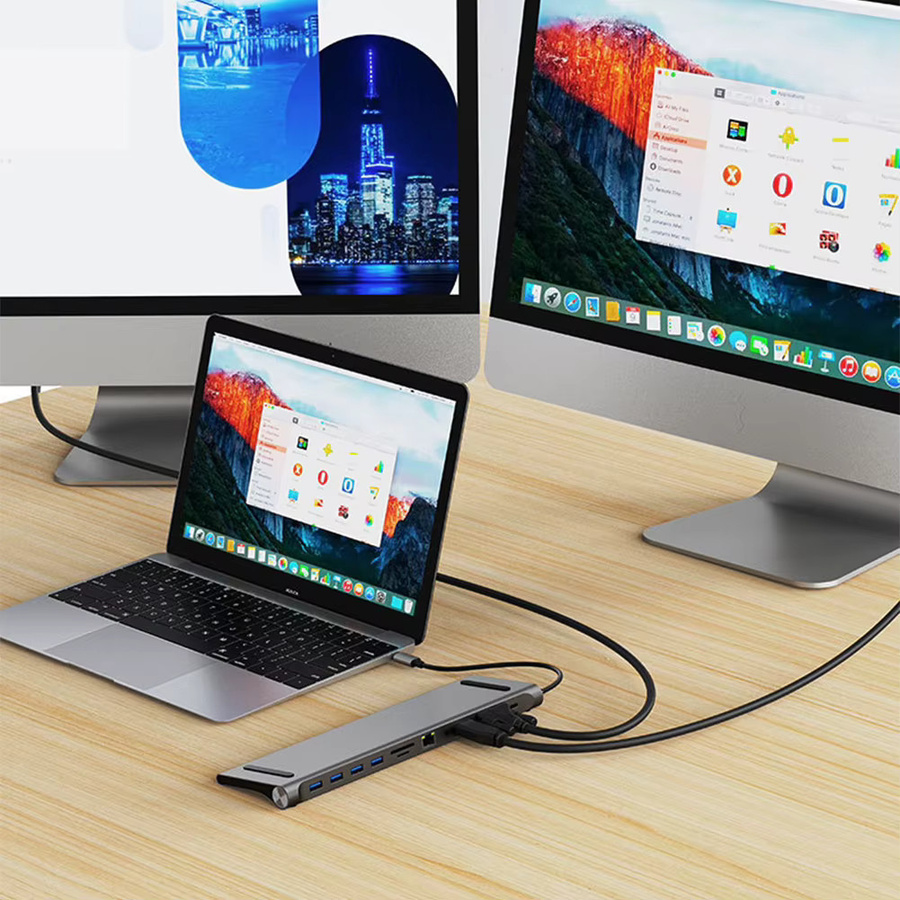 VODOOL 11-in-1 USB-C Dockingstation mit 100 W PD, SD/TF-Slot, Audio und Dreifach-Display Multiport-Adapter für MacBook, Surface, HP, Dell und Lenovo - Bild 4
