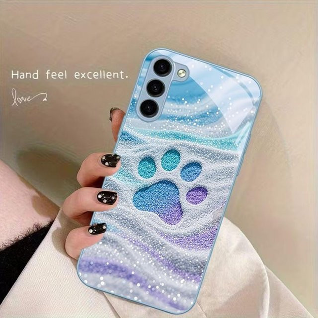 Glitzernde Katzenpfote Handyhülle aus Glas für Samsung Galaxy S26 S25 S24 S23 S22 FE Ultra Plus in Pastellfarben - Bild 1