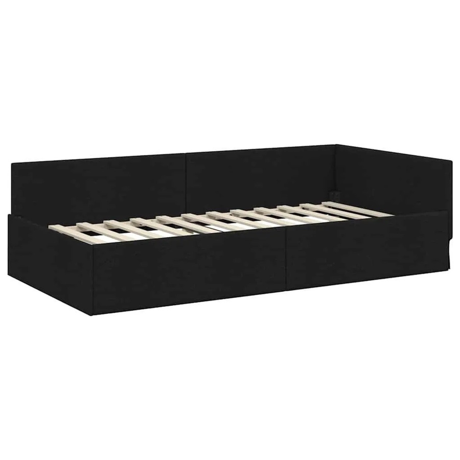 vidaXL Eckbettgestell mit Kopfteil in Schwarz aus Stoff mit asymmetrischer Chaiselongue B/T/H: 100 x 200 x 140 cm - Bild 2