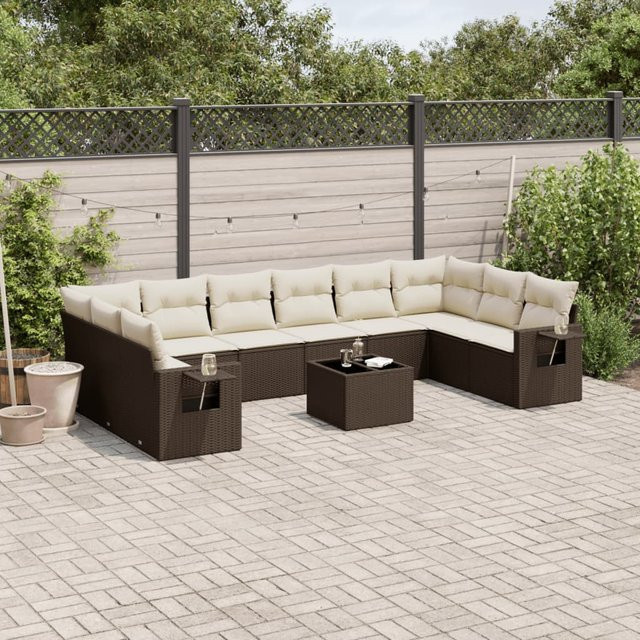 vidaXL 11-tlg. Garten-Sofagarnitur in L-Form aus braunem Polyrattan mit UV-beständigen Kissen und Metallgestell - Bild 3