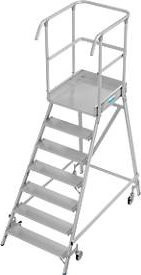 Fahrbare Podestleiter Krause Stabilo Professional aus Aluminium, 7 Stufen, Farbe Silber, Plattform B: 60 cm, T: 70 cm, Arbeitshöhe: 370 cm - Bild 1