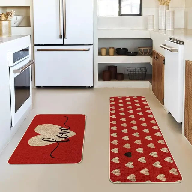 VIKAMA Valentinstag Kristall Samt Teppich, Schmutzabweisende Bodenmatte für Küche und Eingangsbereich, Rot, B: 60,0 cm, T: 40,0 cm - Bild 1