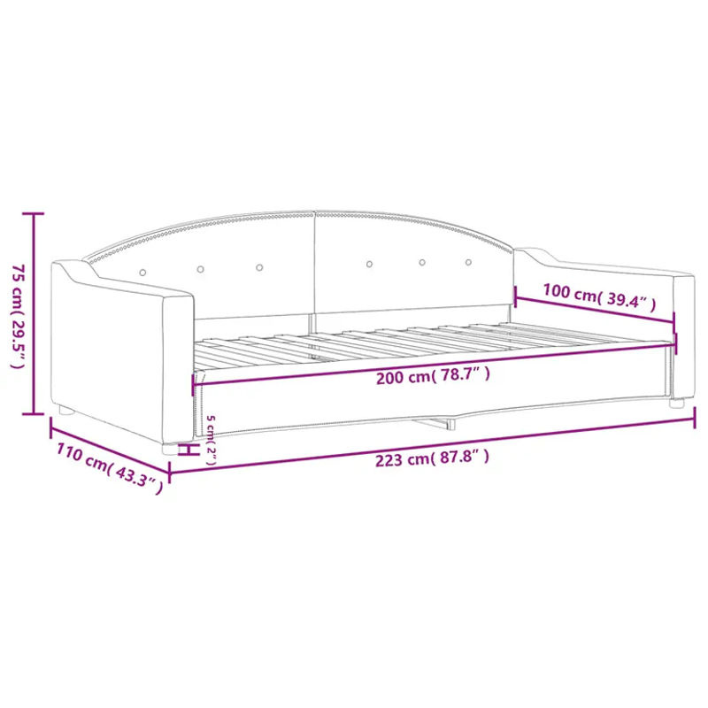 Vidaxl Schlafsofa in Schwarz mit Stoffbezug, Modern und Minimalistisch, Breite: 100 cm, Länge: 200 cm - Bild 3