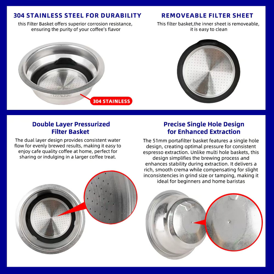 Single Shot Kaffeefilterkorb 51 mm für 1 oder 2 Tassen, silber, kompatibel mit Delonghi Modellen - Bild 3