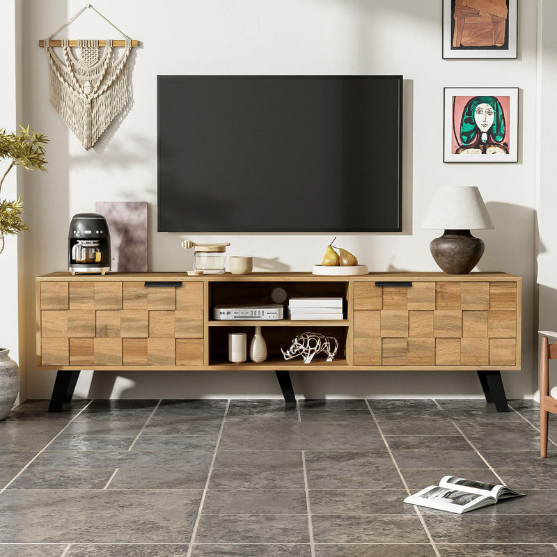 Moderner TV-Schrank von GL Store in Beige und Braun mit 2 Türen, 2 offenen Fächern und Stauraum, B/T/H: 160,5 x 35,5 x 45 cm - Bild 2