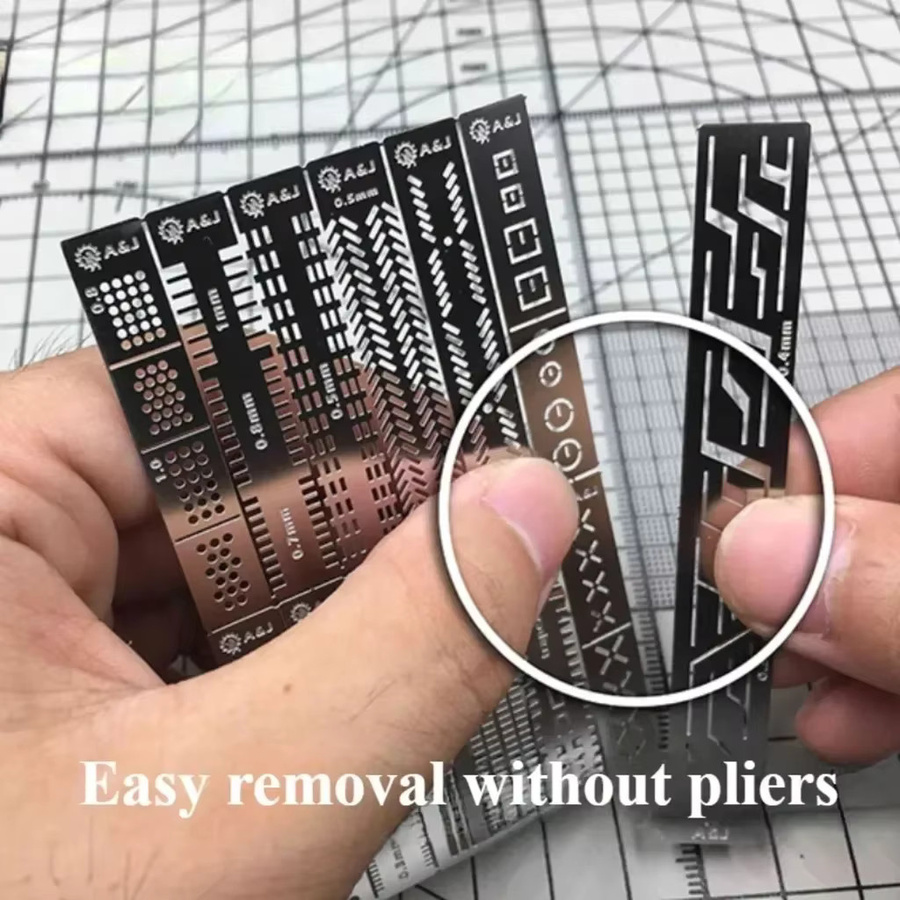 13-in-1 Präzisions-Schnitzlineal aus Metall als Bohrloch-Detailer und Schreiblinien-Schablone für DIY-Modellbau und Hobby-Projekte - Bild 3